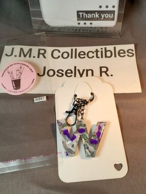 Handcrafted Shimmering Purple & Silver Marbled Resin Letter "W" Keychain